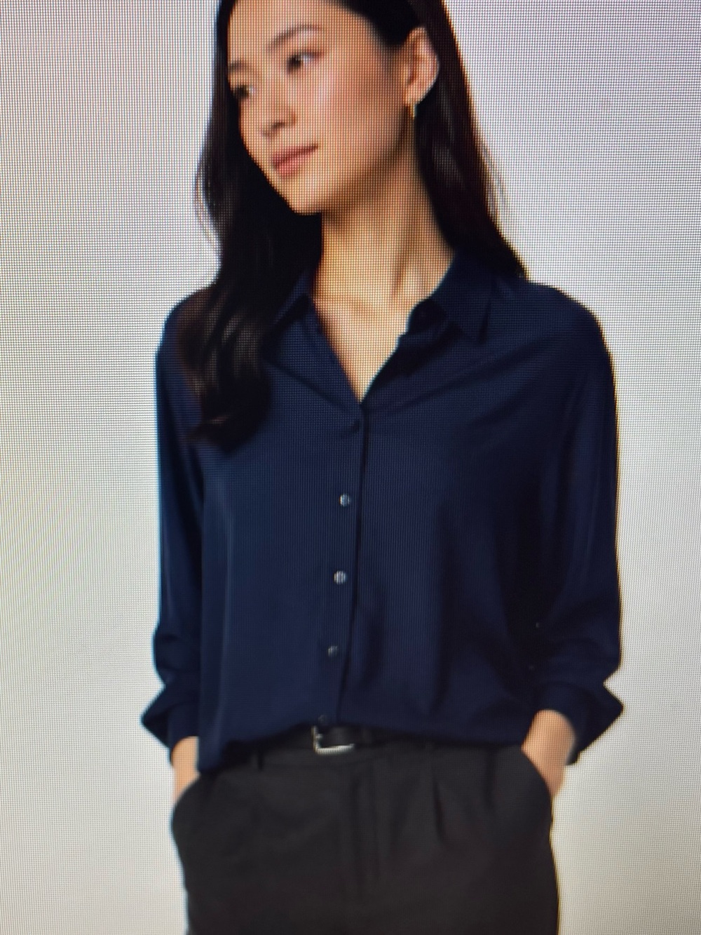 Uniqlo Rayon Dark Navy Long-Sleeve Button-Down Shirt